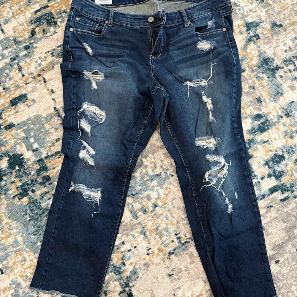 Torrid Dark Blue Distressed Boyfriend Jean Crop Pants